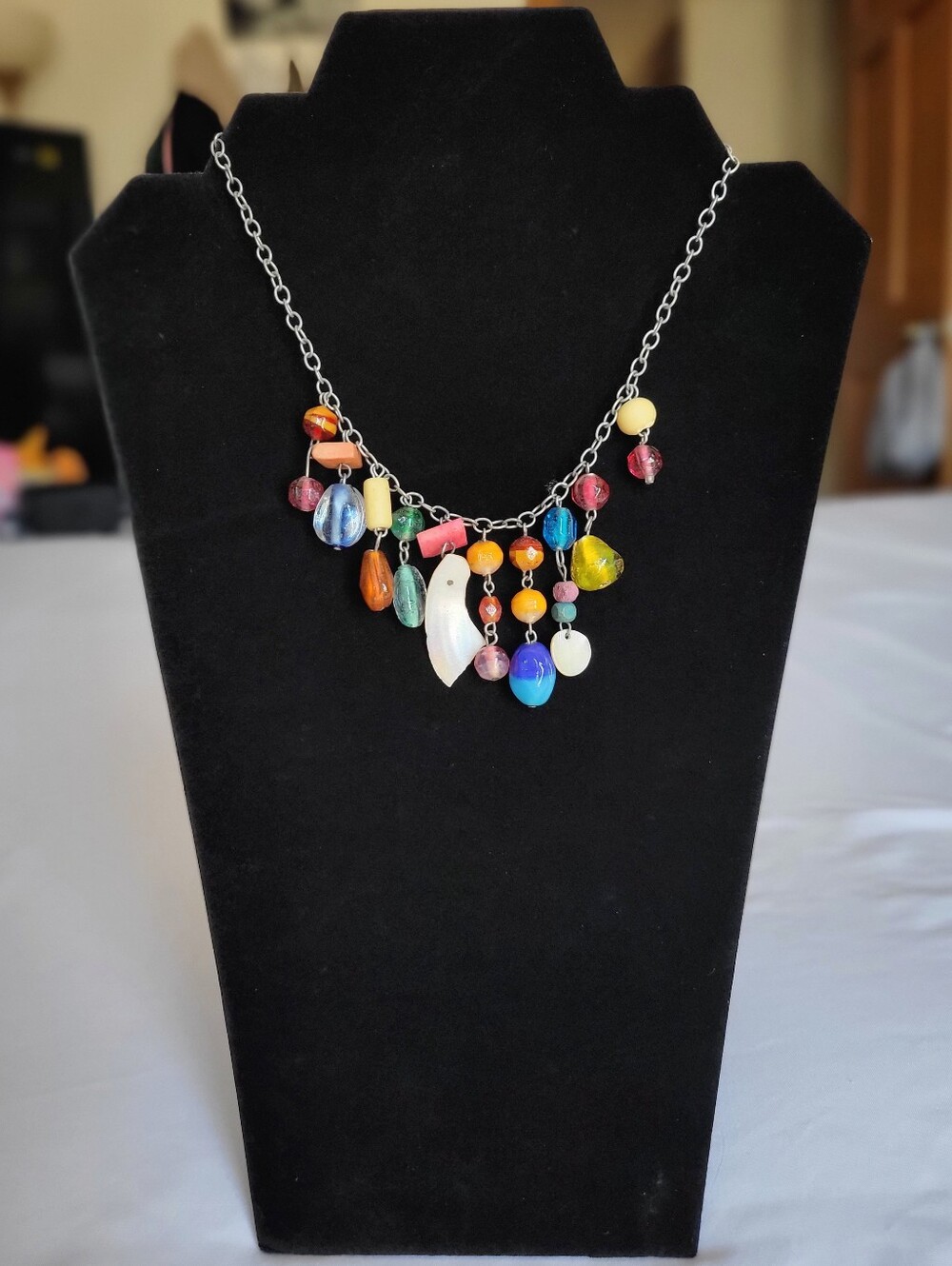 ​Multi Color Art Glass Shell Charm Necklace Eclectic Boho